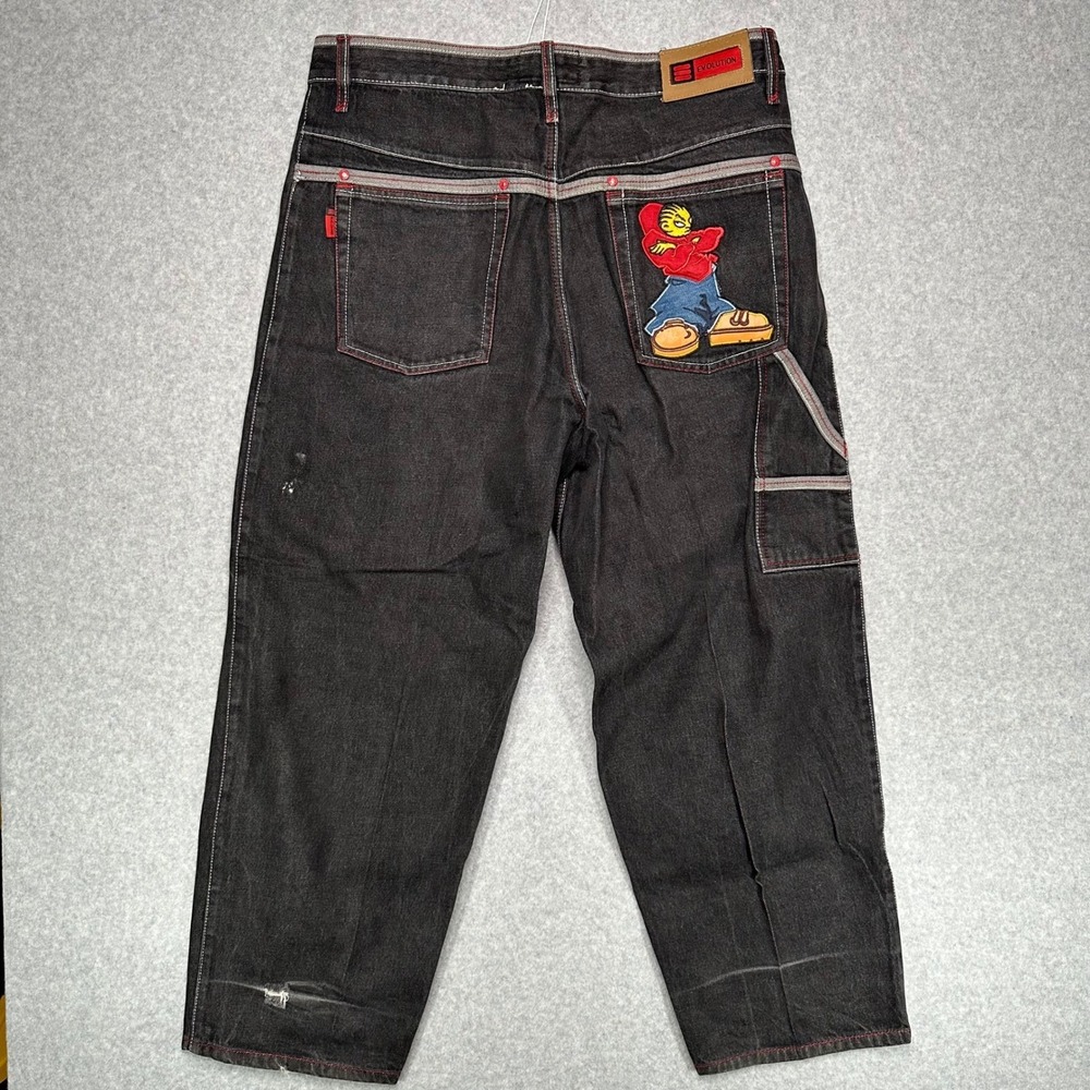 Y2K Evolution Baggy Wide Leg Carpenter Jeans 38 Black Hip Hop Skater